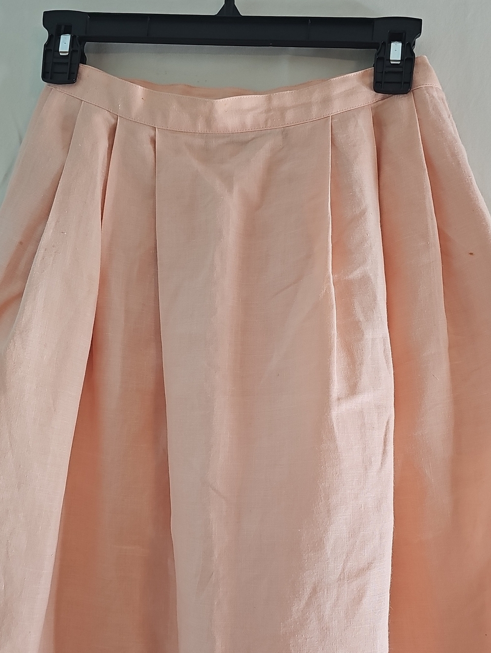 Vintage Anne Crimmins Pleated Midi Skirt with Lace Panel - Peach 100% Linen - Picture 2 of 8